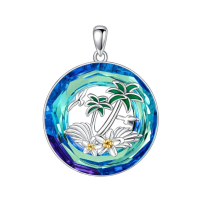 wholesale 925 Sterling Silver Tropical Beach Pendant Necklace-G-Plam Tree Without Chain