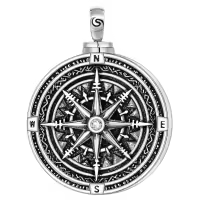 wholesale 925 Sterling Silver Compass Pendant Necklace Wholesale  for Men Women -07-Compass Urn Necklace-08-Compass Urn Necklace-Custom Text Without Chain