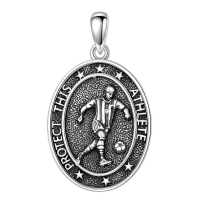 wholesale 925 Sterling Silver Football Player Pendant Necklace With Engraved Design And Ball Motif Athletic Protection Theme For Sports Enthusiasts Unique Gift Idea For Athletes And Fans Fashion Jewelry Accessory For Men And Women-Soccer Necklace Without Chain