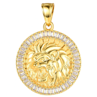 wholesale Gold 925 Sterling Silver Lion Head Necklace with Cubic Zirconia and  for Men-Silver Without Chain
