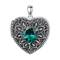wholesale 925 Sterling Silver Birthstone Gemstone Heart Photo Locket Necklace Holds 2 Pictures Jewelry Gift-05 May-06 June-12 December-11 November-02 February-10 October-09 September-04 April-07 July-08 August-01 January-03 March Without Chain