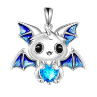 wholesale 925 Sterling Silver Metal Cubic Zirconia Blue Bat Heart Pendant Necklace for Women Girls Gifts-G-Bat Without Chain