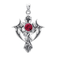 wholesale 925 Sterling Silver Dragon Cross Pendant with Red Stone Chain Necklaces for Men & Women Gothic Punk Vintage  Ideas-Casual Without Chain