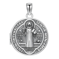 wholesale 925 Sterling Silver St Benedict Mirror Photo Locket Necklace-St Benedict (Locket) Without Chain