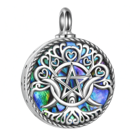 wholesale 925 Sterling Silver Opal Triple Moon Goddess Pentagram Pendant Necklace-D-Triple Moon Urn Necklace for Ashes Without Chain