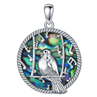 wholesale 925 Sterling Silver Musical Bird Pendant Necklace with Abalone Shell Inlay-Bird Without Chain