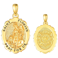 wholesale 925 Sterling Silver & 24k Gold Plated Saint Florian Firefighter Medal Pendant Necklace for Men/Women-St Florian-St Florian Without Chain