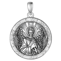 wholesale 925 Sterling Silver Patron Saint Medal Amulet Necklace for Men 2 5mm 22 +2 Chain-A22-Saint Gabriel Without Chain