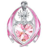 wholesale 925 Sterling Silver Crystal Dragon Necklace with Heart Birthstone Pendant-10-Oct Without Chain
