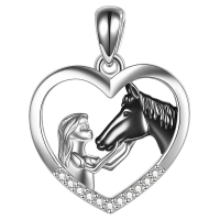 wholesale 925 Sterling Silver Abalone Shell Heart Key Pendant Necklaces for Women Gifts-Black Horse Necklace Without Chain