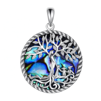 wholesale 925 Sterling Silver Tree Of Life Family Pendant Necklace Abalone Shell Oval Women Jewelry-three and tree necklace Without Chain