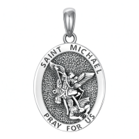wholesale 925 Sterling Silver Saint Michael Pray For Us Oval Pendant Necklace-St Michael Necklace Without Chain