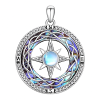 wholesale 925 Sterling Silver Celtic Compass Necklace With Moonstone And Cz-Compass Necklace with Abalone Shell Without Chain