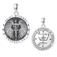 wholesale 925 Sterling Silver Archangel Medals St Pendant Necklace for Men Women-43-St Michael(round double-sided silver) Without Chain