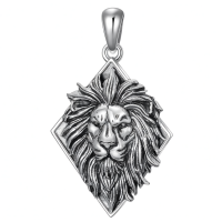 wholesale 925 Sterling Silver Lion Head Pendant Necklace for Men Women  45cm Chain Length-Lion Without Chain