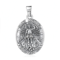 wholesale 925 Sterling Silver Patron Saint Medal Amulet Necklace for Men 2 5mm 22 +2 Chain-A16-Saint Michael Without Chain