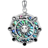 wholesale 925 Sterling Silver Sun And Moon Pendant With Abalone Shell And Black Onyx Accents-Sun Without Chain