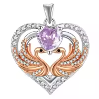 wholesale 925 Sterling Silver Rose Gold Plated Swan Birthstone Necklace for Women-06 June - Alexandrite Without Chain