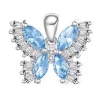 wholesale 925 Sterling Silver Birthstone Butterfly Necklace for Women-03-Mar-Aquamarine Blue Without Chain
