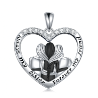 wholesale 925 Sterling Silver Heart-Shaped Pendant with CZ Crystals - Always My Sister Forever My Friend Necklace Gift for Sisters and Daughters-3 Sisters Necklace-Black Gold Plated Without Chain