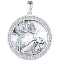 wholesale 925 Sterling Silver Green Moss Agate Lotus Flower Frog Dragonfly Pendant Necklace for Women-Frog Without Chain