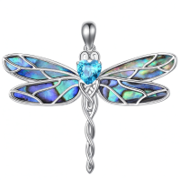 wholesale 925 Sterling Silver Dragonfly Pendant With Blue Heart Gemstone And Abalone Shells Wings And Tail-Abalone Dragonfly Without Chain