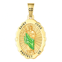 wholesale 925 Sterling Silver Saint Jude Medal Pendant Necklace 18k Gold Plated Green Enamel-St-Jude-1 Without Chain