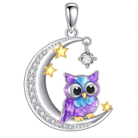 wholesale 925 Sterling Silver Purple Owl Moon Necklace With Stars And Crystal Charm-Owl Necklace Without Chain