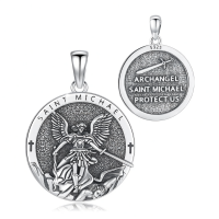 wholesale Copper Oxidized Saint Michael Archangel Round Medal Pendant Necklace-A01-St Michael-A01-St Michael Without Chain