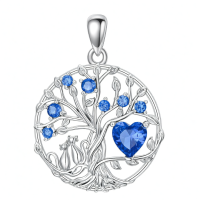 wholesale 925 Sterling Silver Tree Of Life Pendant With Blue Sapphire And Heart-02 Sapphire -Tree of Life Without Chain