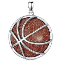 wholesale 925 Sterling Silver Basketball Goldstone Pendant Necklace Platinum Plated Chain-Basketball Necklace Without Chain