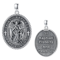 wholesale 925 Sterling Silver St Raphael Angel Protects and Heals Us Medal Pendant Necklace for Men-Archangel St. Raphael Necklace Without Chain