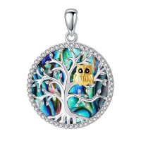 wholesale 925 Sterling Silver Tree of Life Owl Pendant Necklace with Abalone Shell and Cubic Zirconia Gifts for Women-Owl Without Chain