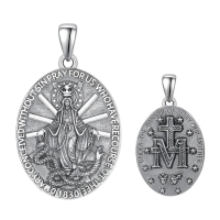 wholesale 925 Sterling Silver Patron Saint Medal Amulet Necklace for Men 2 5mm 22 +2 Chain-99-Miraculous Medal Without Chain