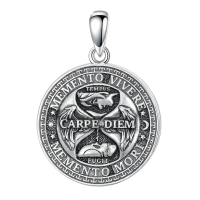 wholesale 925 Sterling Silver Gothic Skull Photo Locket Pendant Necklace with Carpe Diem Inscription and Roman Numerals - 24 inch  (Gift Box Included)-Memento Mori-2-Locket+Photos-Memento Mori-2-Locket Without Chain