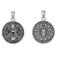 wholesale 925 Sterling Silver Gothic Skull Memento Mori Pendant Necklace with Roman Numerals and Remember to Live Inscription - 22+2 inch  Stoic s for Men & Women-Memento Mori-3 Without Chain