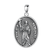 wholesale 925 Sterling Silver Saint Benedict Medal Necklace - Protection & Good Luck Charm Pendant for Men and Women-F01-St Benedict Without Chain