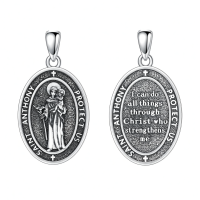 wholesale 925 Sterling Silver Saint Anthony Oval Pendant Necklace-Saint Anthony Without Chain