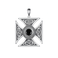 wholesale 925 Sterling Silver Celtic Cross Black Stone Mens Pendant Necklaces Gothic Punk Vintage s-Celtic knot necklace Without Chain