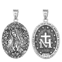 wholesale 925 Sterling Silver Oval Virgin Mary Pendant Necklace - Our Lady of Guadalupe Catholic Jewelry for Women and Men-Virgin Mary A Without Chain