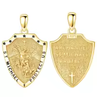 wholesale S 925 Sterling Silver Archangel St. Michael Protect Us Shield Cross Pendant Necklace-A01-Saint Michael-Gold(Shield) Without Chain