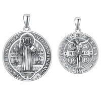 wholesale 925 Sterling Silver Patron Saint Medal Amulet Necklace for Men 2 5mm 22 +2 Chain-A99-Saint Benedict (Crucifix) Without Chain