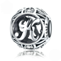 wholesale Metal S925 silver DIY letter beads, hollow initials, bracelet charms, factory direct.-K