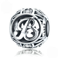 wholesale Metal S925 silver DIY letter beads, hollow initials, bracelet charms, factory direct.-B