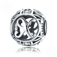wholesale Metal S925 silver DIY letter beads, hollow initials, bracelet charms, factory direct.-X