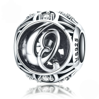 wholesale Metal S925 silver DIY letter beads, hollow initials, bracelet charms, factory direct.-Q