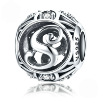 wholesale Metal S925 silver DIY letter beads, hollow initials, bracelet charms, factory direct.-S