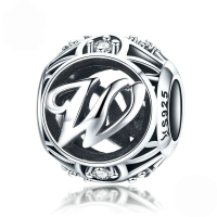 wholesale Metal S925 silver DIY letter beads, hollow initials, bracelet charms, factory direct.-W
