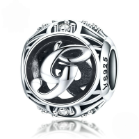 wholesale Metal S925 silver DIY letter beads, hollow initials, bracelet charms, factory direct.-G
