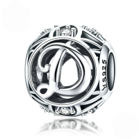 wholesale Metal S925 silver DIY letter beads, hollow initials, bracelet charms, factory direct.-D
